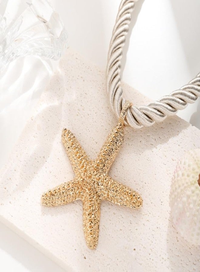POYAMUSE Elegant Beach-Inspired Starfish Necklace for Women, Chunky Rope Choker Necklace with Gold Starfish Pendant, Seaside Necklace Jewelry for Summer Vacations and Coastal Getaways (C-Gold) - Image 5